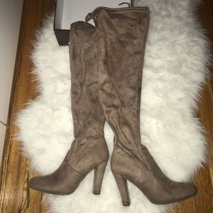 Over knee tan fake suede boots
